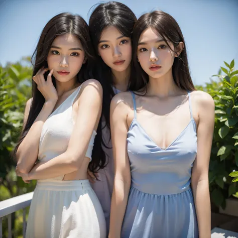 (3 beauties），（Upper body），（Perfect），（high quality），（goddess），