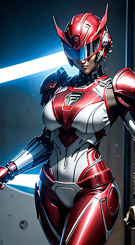 female robocop solo、bright outdoors、strong light source、8K, high quality, masterpiece, 最high quality、very detailed、Armor that completely covers the whole body、very large armor、Helmet covering the head、clear pictures、Eyes hidden by thin straight goggles:1.3...