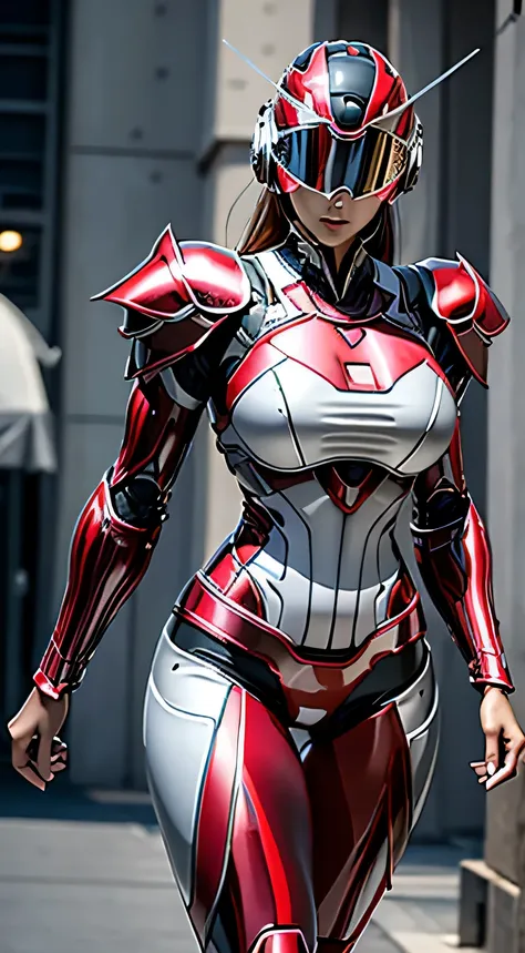 female robocop solo、bright outdoors、strong light source、8k, high quality, masterpiece, 最high quality、very detailed、armor that co...