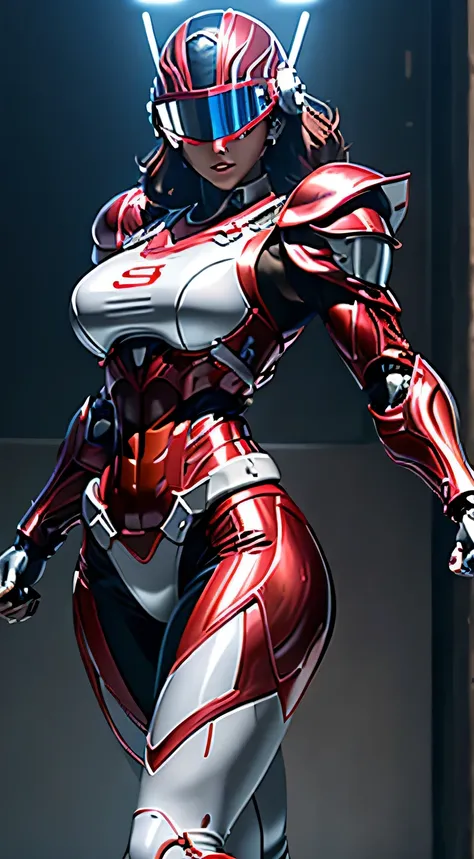 female robocop solo、bright outdoors、strong light source、8k, high quality, masterpiece, 最high quality、very detailed、armor that co...