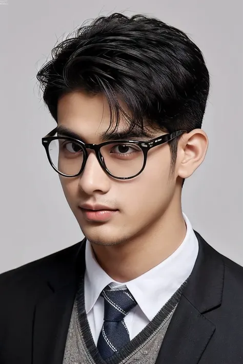  Photorealsitic, A Bangladeshi handsome, a 21-year-old man wearing spectacle, ,  Chuby face,no beard in face,detailed face details, spikey haircut, black panjabi,