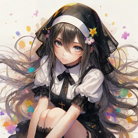 anime girl with long black hair and a white shirt and black skirt, anime style 4k, beautiful anime girl, Gweiz, anime girl in a maid costume, anime girl, cute anime girl, anime moe art style, artwork in the style of Gweiz, beautiful anime artwork, (anime g...