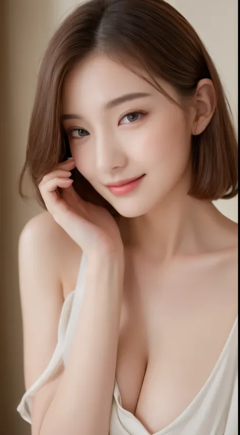 ((highest quality, 8K, masterpiece: 1.3)), 1 girl, The beauty of slim abs: 1.3, (hairstyle casual, big breasts: 1.2), dress: 1.1, super fine face, delicate eyes, double eyelid, smile, Home