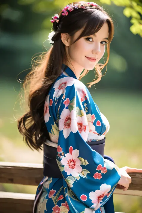 Beautiful German woman in a kimono,Woman looking to the side