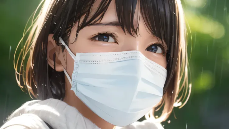 (8K, Raw photo, highest quality, masterpiece:1.2), High resolution raw color photos, professional photos, (realistic:1.37), (photo-realistic:1.37), ((best quality))((adult tomboy、small head))、heavy rain、(chiseled abs : 1.1)、(perfect body : 1.1)、(straight s...