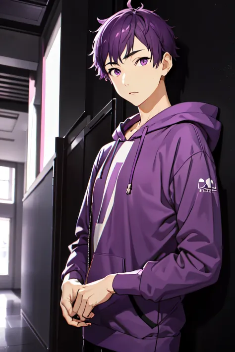 masterpiece, best quality, high quality, 1boy, solo, male focus, looking at viewer, upper body, tooru_ishikawa, purple hair, pur...