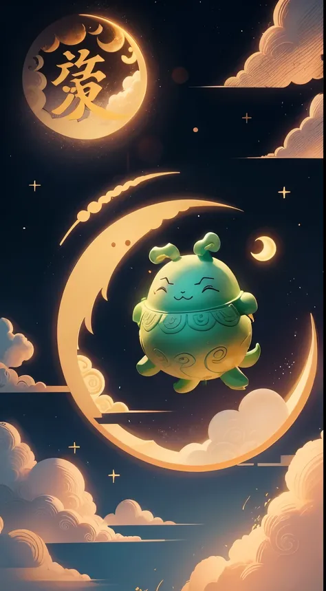 Mid-Autumn Festival Jade Rabbit Change Flying to the Moon Mooncake Auspicious Cloud National Tide Wind Illustration Festive