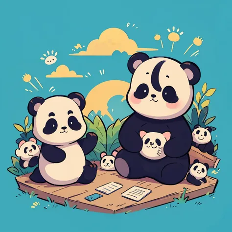 Animal protection illustrations，There are pandas，colorful，Super cartoon，cute，flat style