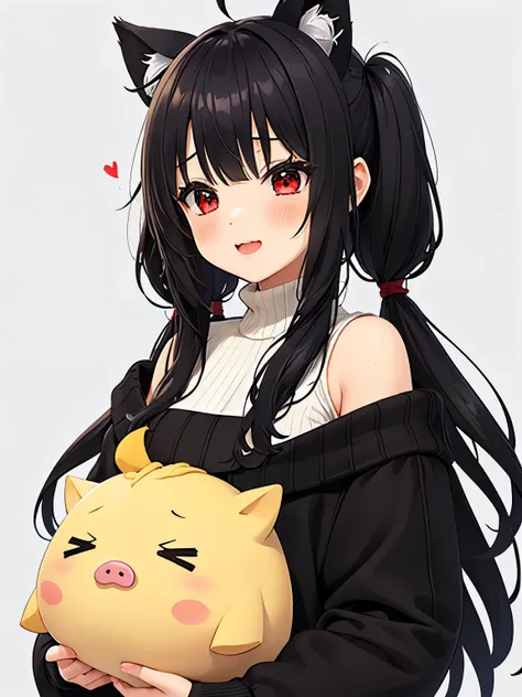 obra maestra,of the highest quality,high resolution ,1 chica,rapid eye movement, re cero, ,((long hair slightly wavy slightly past the shoulders, black bangs, small black pigtails on the sides, cute cat ears, beautiful thin red eyes)),,pechos grandes,piel ...