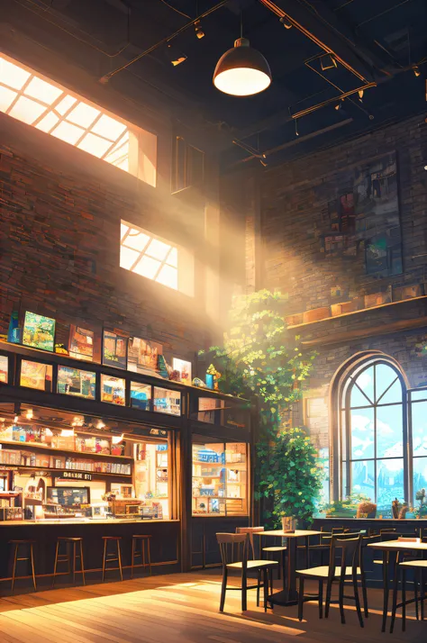 (masterpiece), (best illustration), (There are no humans), animated background, coffee shop, ring lights , rim lights,(very detailed CG Unity 8k 벽지),(masterpiece), (best quality), (very detailed), (best illustration),(best shadow),perfect lighting , comple...