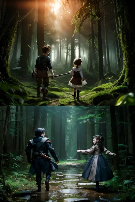 ３D，anime、Hansel and Gretel with a sword，dark