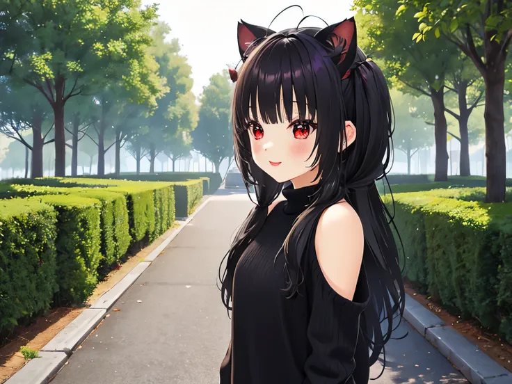 obra maestra,of the highest quality,high resolution ,1 chica,rapid eye movement, re cero, ,((long hair slightly wavy slightly past the shoulders, black bangs, small black pigtails on the sides, cute cat ears, beautiful thin red eyes)),,pechos grandes,piel ...