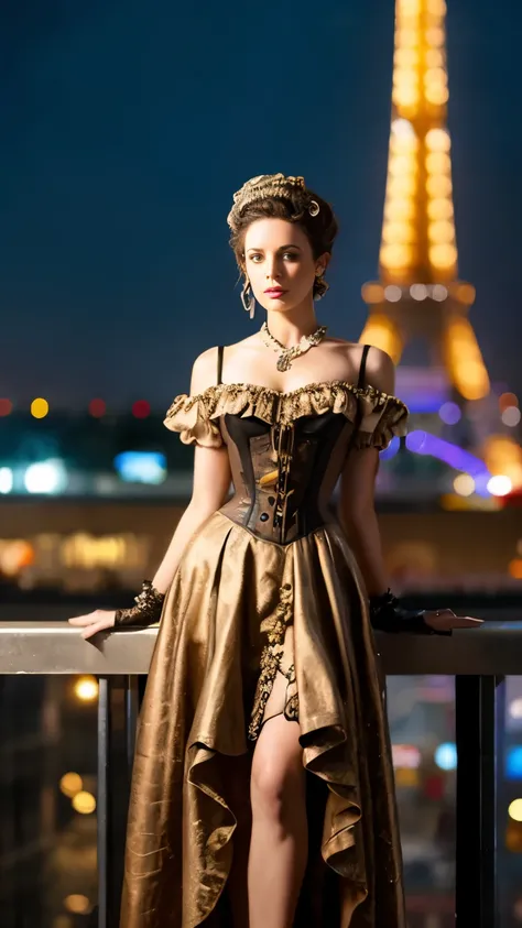 Photo (( )), wearing elegant dress steampunk items, contemporary paris , complicated, elegant, Very detailed, number, art station, concept art, Smooth, sharp focus, That.8 changes, type germ、Greg Rutkoski、Alphonse Mucha&#39;s artwork