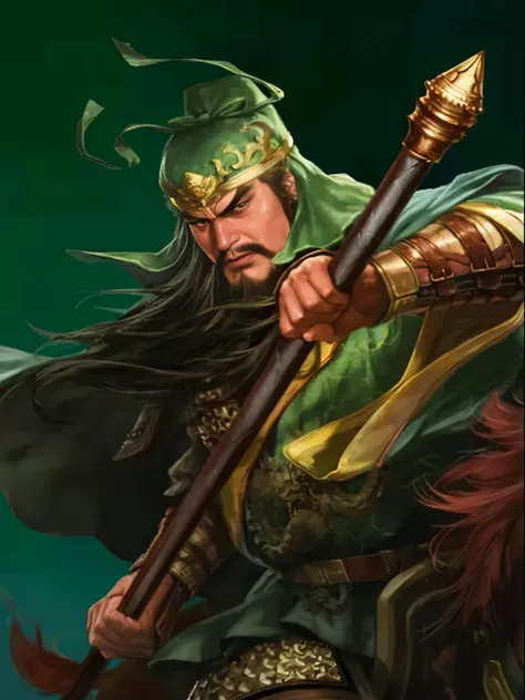 close-up of a man with a sword and green clothes, guan yu, bian lian, inspired by huang shen, inspired by hu zaobin, feng shu, i...