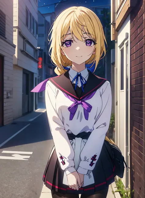 charlotte denois, charlotte dunois, long hair, blonde hair, ribbon, (purple eyes:1.1), ponytail,happy smile, smile, open your mo...