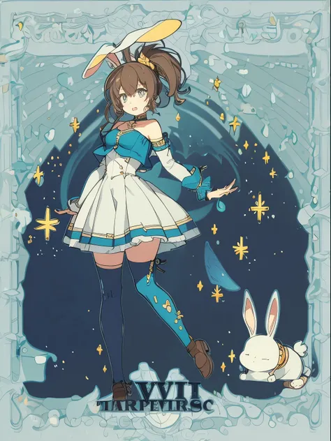 Tarot card,bunny girl, (bunny ear), fullbody, full body,(masterpiece, best quality:1.2), 1girl, solo