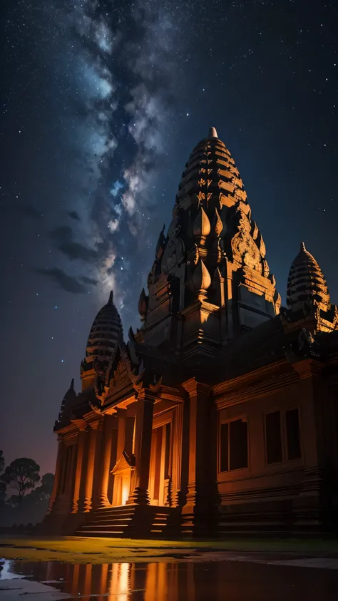 angkor wat, kamboja, night sky, 8k, high quality 