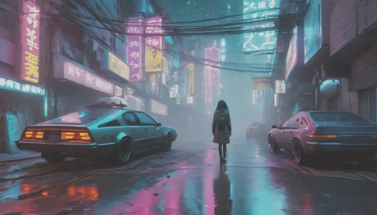 una mujer hermosa tiempo de noche, ciudad cyberpunk neo tokio, neo hong kong, fantasma en la concha, cinematographic lighting, v...