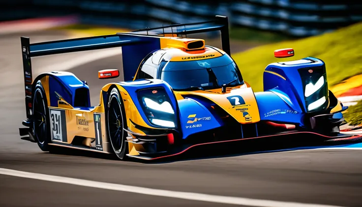 a scene that evokes the grandeur of the le mans race on year of 2023, the racers in their lmp2's and lmp3's as they speed around...