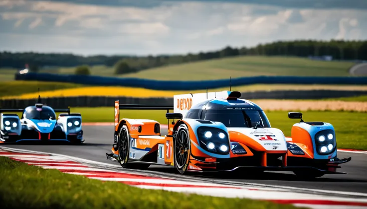 a scene that evokes the grandeur of the le mans race on year of 2023, the racers in their lmp2's and lmp3's as they speed around...