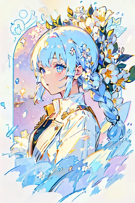Detail face, ((Perfect details)), Cold light, ((Data in eyes)), ((Data embellishment hair)), flower line drawing background