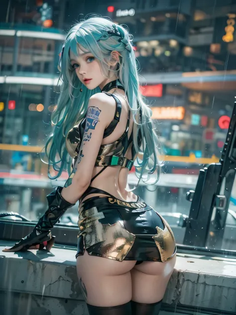 (photorealistic:1.8, highest quality:1.8,8K masterpiece:1.8,High resolution,muste piece:1.8,RAW Photos,cinematic lighting),No split screen, cyber punk、Highway at night、rain-soaked ground、
(1 android girl:1.3)、Completely naked、Full body tattoo、choker、beauti...