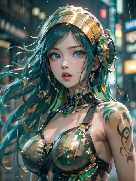 (photorealistic:1.8, highest quality:1.8,8K masterpiece:1.8,High resolution,muste piece:1.8,RAW Photos,cinematic lighting),No split screen, cyber punk、Highway at night、rain-soaked ground、
(1 android girl:1.3)、Completely naked、Full body tattoo、choker、beauti...