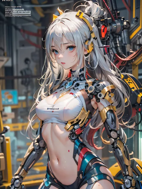 (photorealistic:1.8, highest quality:1.8,8K masterpiece:1.8,High resolution,muste piece:1.8,RAW Photos,cinematic lighting),No split screen, cyber punk、graduate School、wet floor、 (1 android girl:1.3)、Completely naked、Full body tattoo、choker、beautiful breast...