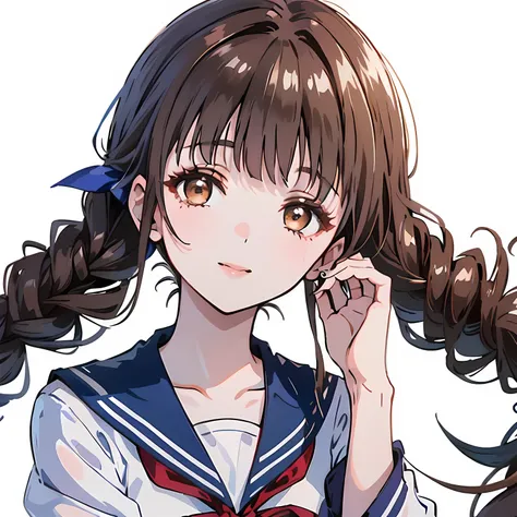 highest quality, (masterpiece:1.2), High resolution, perfect pixel, One long and so beautiful straight haired , 16 years old, (((big very detailed beautiful dark brown eyes))), ((navy blue sailor suit)), ((Sailor suit with navy blue top and bottom)), ((ver...