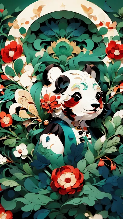 cute panda，no fluff，maximalism，vector illustration，flat style，inspire，psychedelic dramatic style， wonderful illustrations in the...