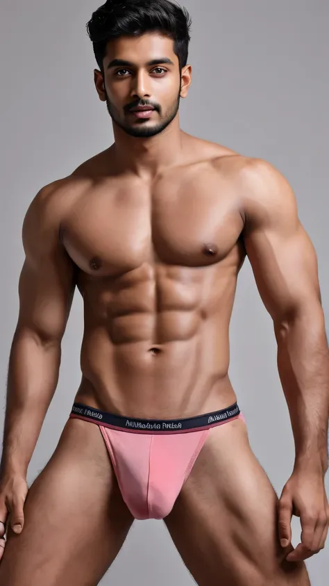 Base model of a sexy perfect indian man,masterpiece,black hair,blue eyes, pink lips,abbs, wearing underwear,bulging crotch