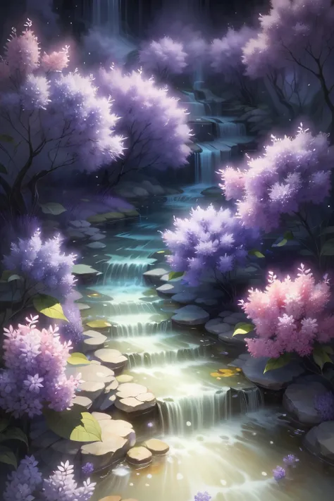 The original，（Enlightenment：1.1），（best quality），（masterpiece：1.1），（Extremely detailed CG Unity 8K wallpapers），（a color：1.2），lilac，lilac花瓣，landscape，