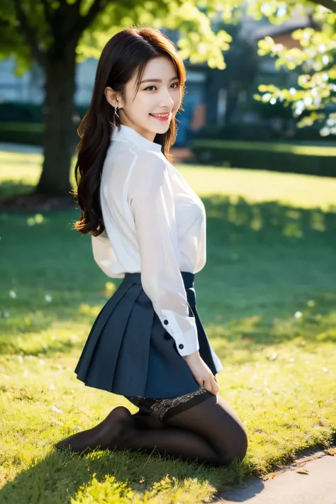 ulzzang-6500-v1.1,  (Raw photo:1.2), (Photoreal),(genuine: 1.4),  (muste piece),  popular actress、(white shirt:1.2), (black lace skirt:1.3)、(super realistic pantyhose:1.2), game_ticker, Super realistic skin texture、shiny skin、looked back、exposed thighs!!!、...