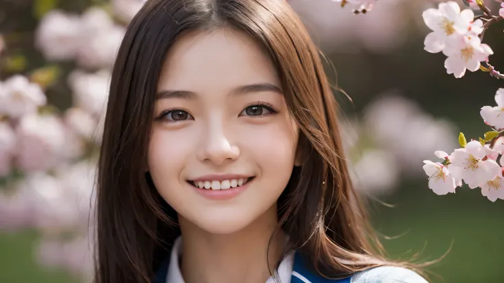 (1girl), (17yo), (young face:1.2), shy smile, (Best Quality:1.4), (Ultra-detailed), (extremely detailed beautiful face), Amazing face and eyes, brown eyes, (highly detailed Beautiful face), (high school uniform:1.2), (extremely detailed CG unified 8k wallp...