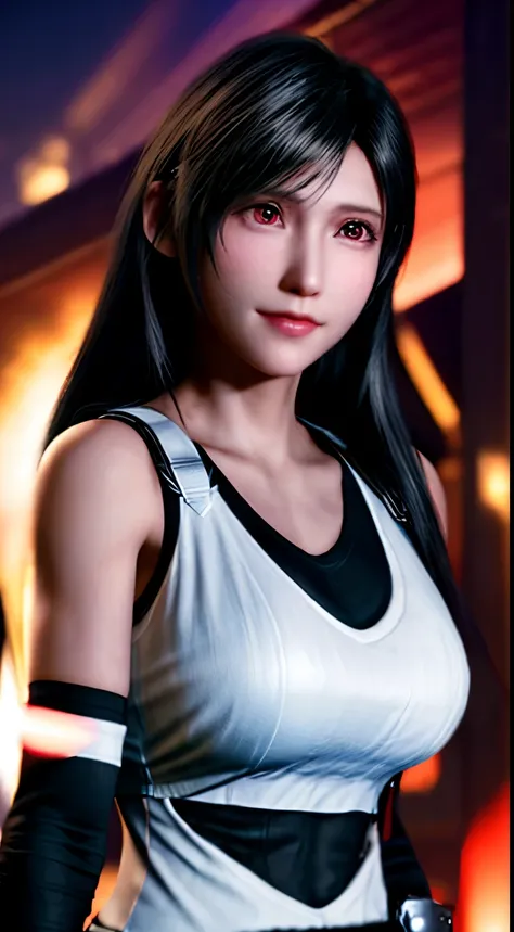 8K，masterpiece，basic quality，big deal，（1 girl），tifa lockhart，red eyes，top down view，City roofs，black hair color，long white hair，professional lighting，（shiny skin：1.2），shiny big，（（highest quality）），lock focus：1.2，Highly detailed face and skin texture，delica...