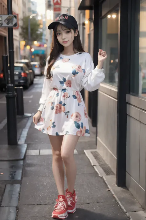 (((raw image quality:1.4))), highest quality, ultra high resolution, (realistic: 1.4), wearing a long-sleeved dress with a sprin...