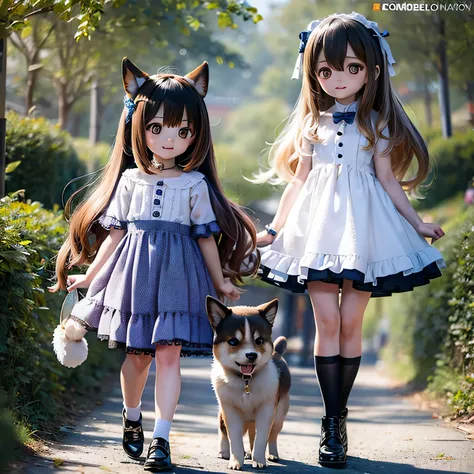 shiba inu girls chibi Walking on a leash with girls