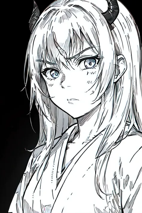 black paper, black background, manga, lineart, only black and white, samurai, demon slayer, agressive face, beautiful eyes, big ...