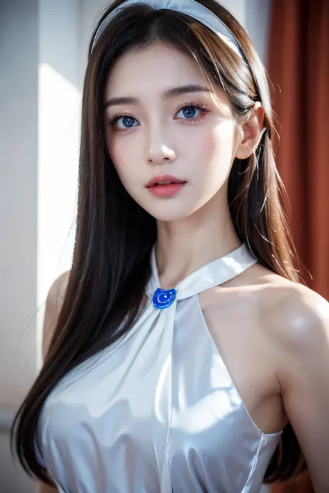 ８ｋ、high resolution、maid outfit fashion、Beautiful girl、android body、young、White skin,、narrow eyes,high nose,Light that brightens your face、clear image、intellectual beauty、thin、what makeup、anxious expression、Light that brightens your face,shiny hair、one eyel...