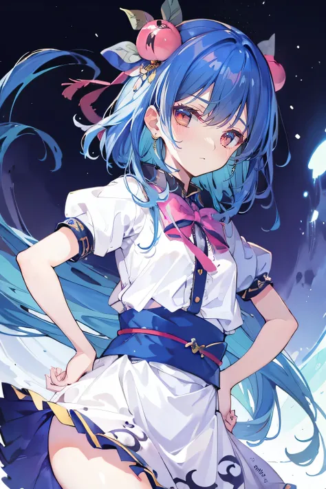 (masterpiece),best quality, expressive eyes, perfect face, 1girl,
 Put your hands on your waist,fair, Gorgeous,Japanese cartoons,girl,lola,Hina Angel, blue hair, blue haired, floating clothes,Grab your waist, Grab your waist, hands on hips , hands on hips,...