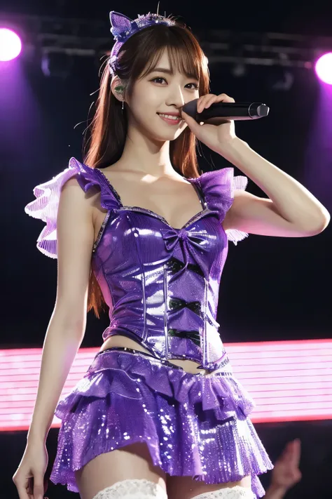 1 girl, (wearing a bright purple idol costume:1.2), photo collection of very beautiful japanese idols, 
(raw photo, highest qual...