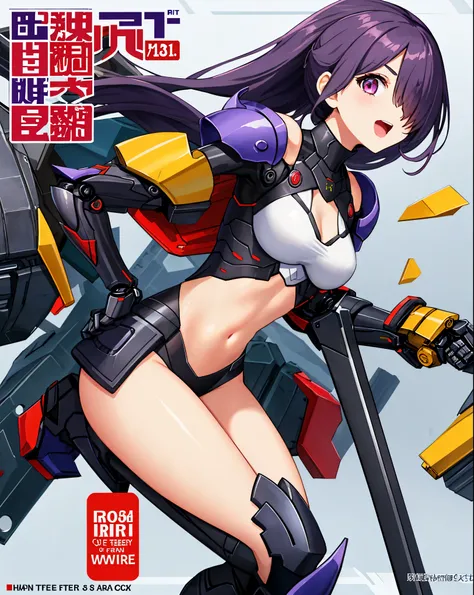 ,1girl,(young_teen:1.5), (short_ponytail:1.3), (light_whitish_purple_hair:1.3),black_mechanical_armor,white_breasts_parts_red_black_body_suit,bare_shoulder,bare_slender_thighs,medium_breasts,city_background,Stinging_eyes,sleepy,thighhigh_greaves,gauntlets,...