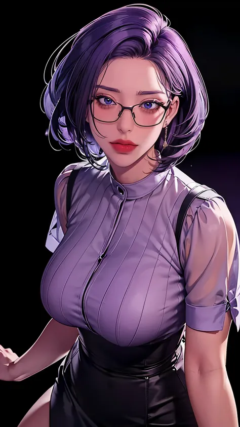 （（（完美figure，figure，suit， gray shirt，hip-covering skirt（（（jmt,glasses,purple hair,short hair,purple eyes,mijungdef，purple eyes，pu...