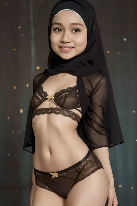 ((Open mouth)), Tiny (Wearing Lingerie), (((HIJAB MALAY GIRL))), masutepiece, High quality, UHD 32K, Realistic face, Realistic skin feeling , A Malay Lady, 8 years old, , Very cute and baby-like face, (((FLAT CHEST))), (MATRIX WORLD), ((look In front  at t...