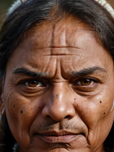 Realistic ultra HD close-up portrait，an indian warrior, Wrinkles ,Facial expressions show strong emotions