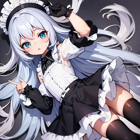 2 lolis uma cabelo uma branco e preto segurando caixas e organizando super felizes e fofas roupinhas de maid