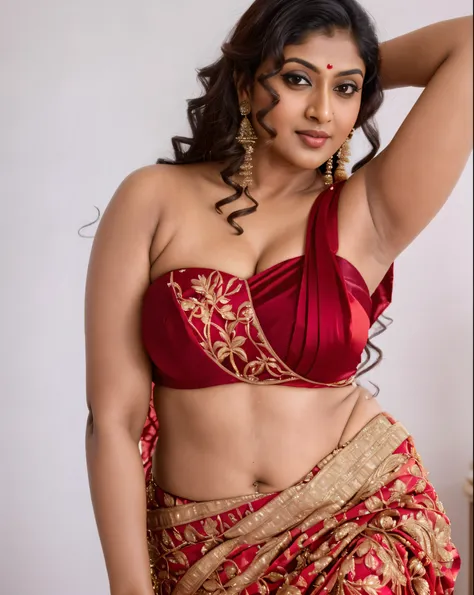 wearing a sexy satin saree with strapless bra, sexy indian housewife, looks like indian actress nayanthara, actress nayanthara, ...