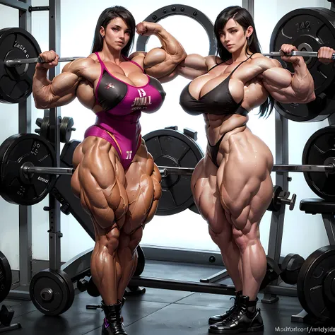 1Girl, solo woman, alone, Unreal Engine 5 Realistic Render, (masterpiece, best quality), intricate details, (photorealistic:1.2), (tifa lockhart flexing gluteus at the gym), (NSFW:0.99), full body, (((Massive Female Bodybuilder:1.75))), Muscular Quadriceps...