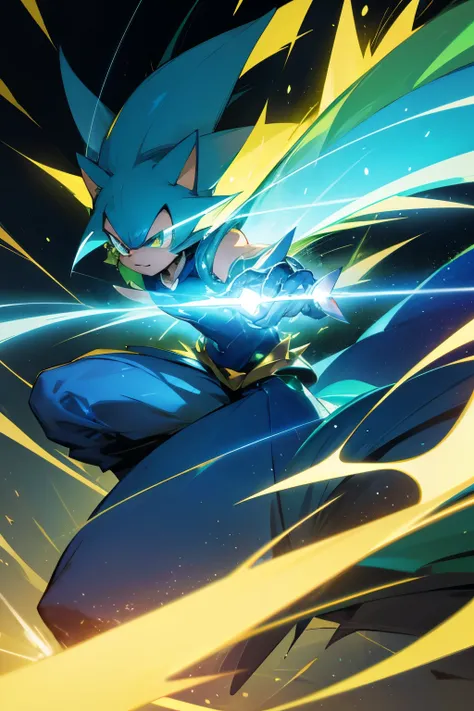 Super Sonic, the legendary Blue Hedgehog, is surrounded by the radiant glow of Chaos Emeralds in this simple illustration. With electrifying energy pulsating through his body, Sonics iconic spiky quills are charged with the emeralds power. His determined e...