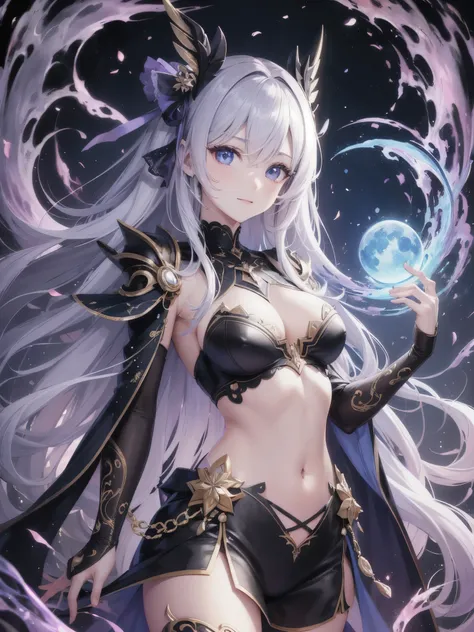 ((highest quality)),(ultra high resolution),(Super detailed),(detailed description),((best CG)),(best work of art),super precision art,amazing drawing art,(Art with precise details:1.5), dark moon、personification of destruction、unparalleled power, Break th...